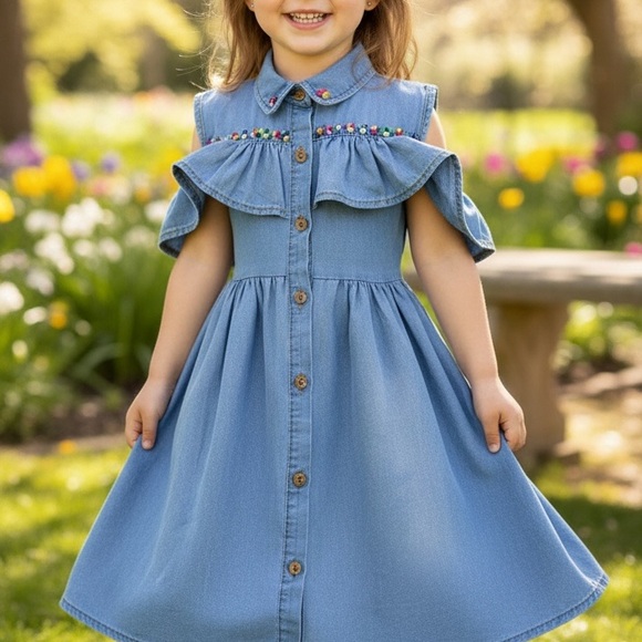 COPY - Denim Casual Dress for Girls - Picture 1 of 3
